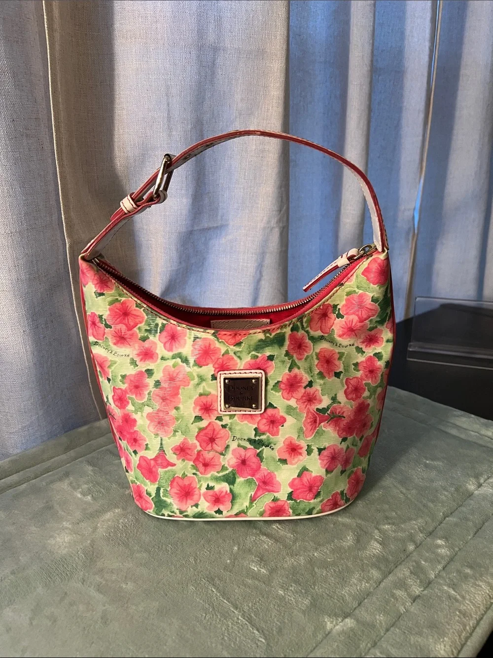 Dooney & Bourke Pink and Green Floral Shoulder Bag like new
